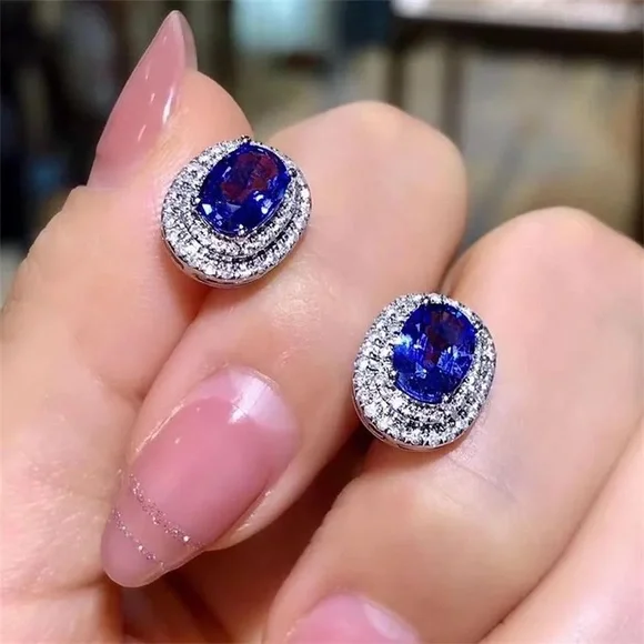 New 925 Silver Beautiful Blue Sapphire Earrings - Picture 1 of 6